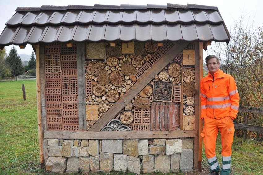Igor Grasic, Leiter des Bauamts, hat mit seinem Team das Insektenhotel realisiert 